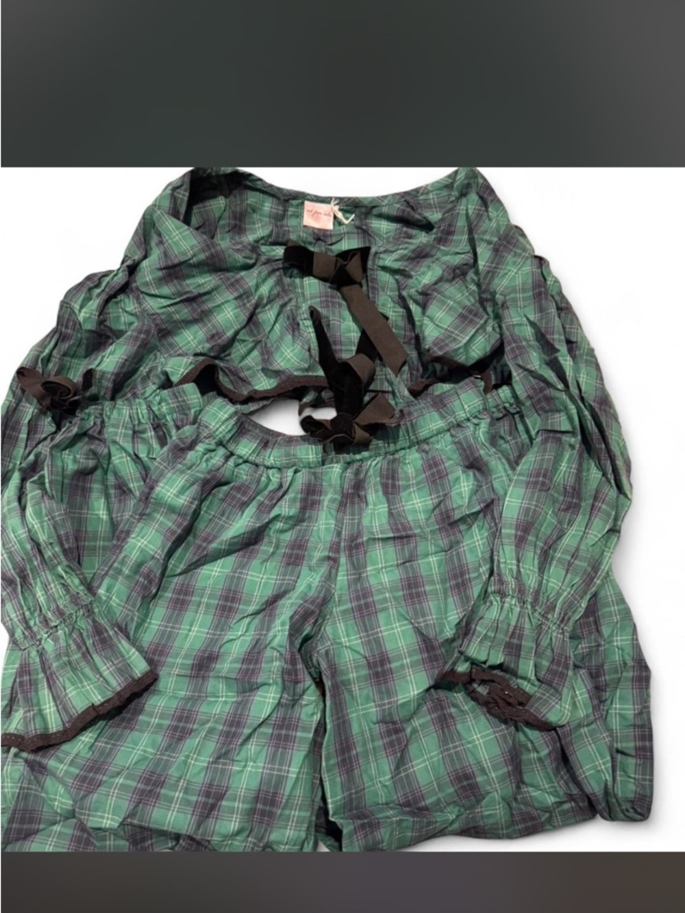 Urban Outfitters Charlotte Green Flannel Pajama set with bows